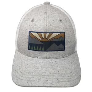 Tentree Trucker Hat Gray White One Size Mountain Patch Mesh Back Snapback Cap